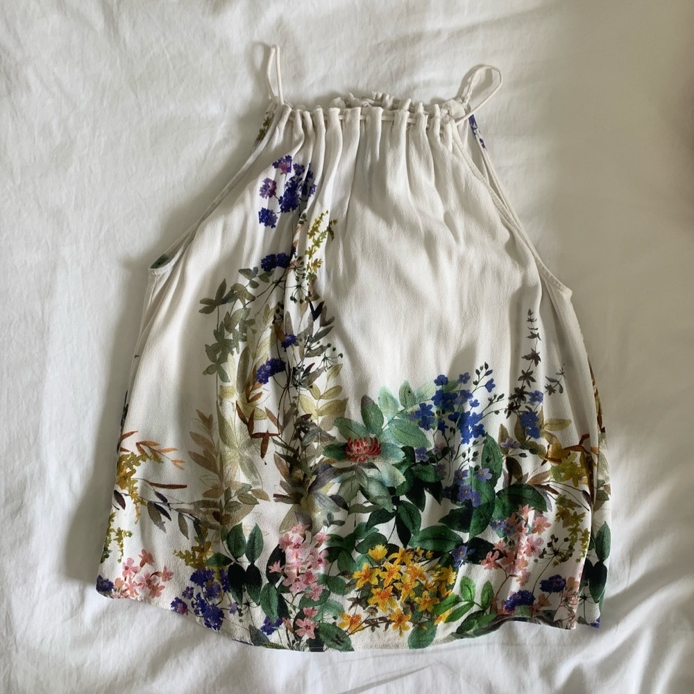 Zara Floral Spaghetti Strap Swung Top Size XS